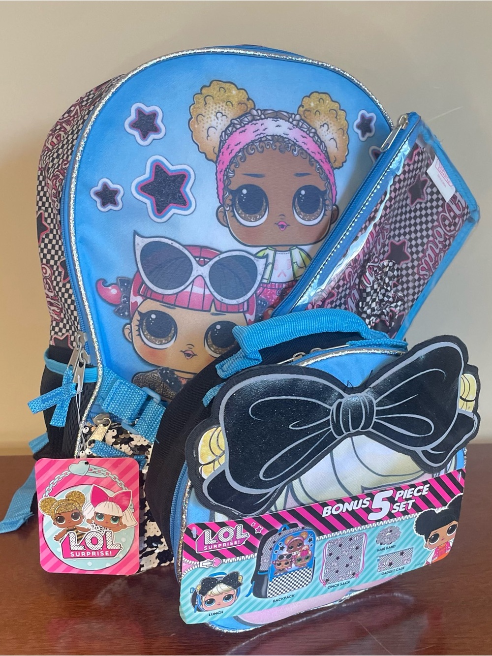 L.O.L. Surprise! Blue Character 5-Piece Backpack Set w/Lunch Bag + Accessories
